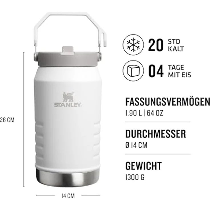 Stanley IceFlow Flip Straw Jug 1.9L, Thermobecher mit 20 Stunden Kühlung, 4 Tage eisgekühlt, auslaufsicher, spülmaschinenfest, BPA-frei, schwarz – Bild 2
