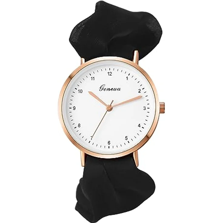 JewelryWe Damen Armbanduhr mit elastischem Haarband, Analoge Quarz-Uhr mit Schwarz Haargummi, klassisches Design und präziser Zeitanzeige – Bild 1