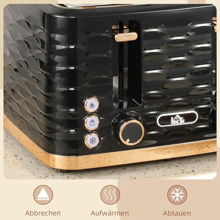 HOMCOM Toaster 4 Scheiben, 1860 W mit 7 Bräunungsstufen, Auftaufunktion, Liftfunktion und Krümelschublade, Schwarz – Bild 3