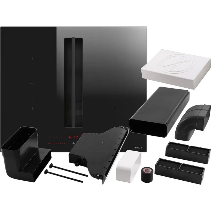 Elica PRF0167053 Induktionskochfeld mit Dunstabzug, schwarzes Glas, Timer, TouchControl-Bedienung, 4 Kochzonen, Umluftbetrieb