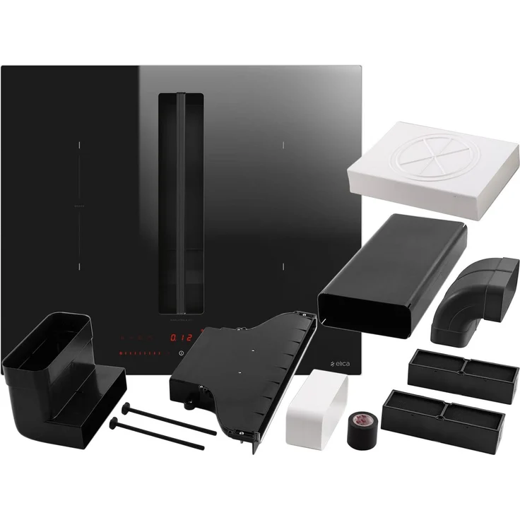 Elica PRF0167053 Induktionskochfeld mit Dunstabzug, schwarzes Glas, Timer, TouchControl-Bedienung, 4 Kochzonen, Umluftbetrieb