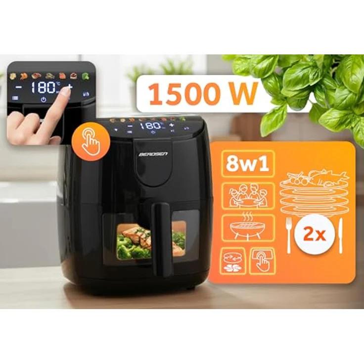 Berdsen BD-658, Luftfritteuse fettfrei mit 4 Litern Volumen und 1500 Watt Leistung, schwarz – Bild 6