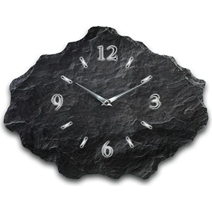 Kreative Feder Designer-Wanduhr aus Stein (Beton) Größe ca. 40 x 30cm mit flüsterleisem Uhrwerk - Schiefer Optik schwarz