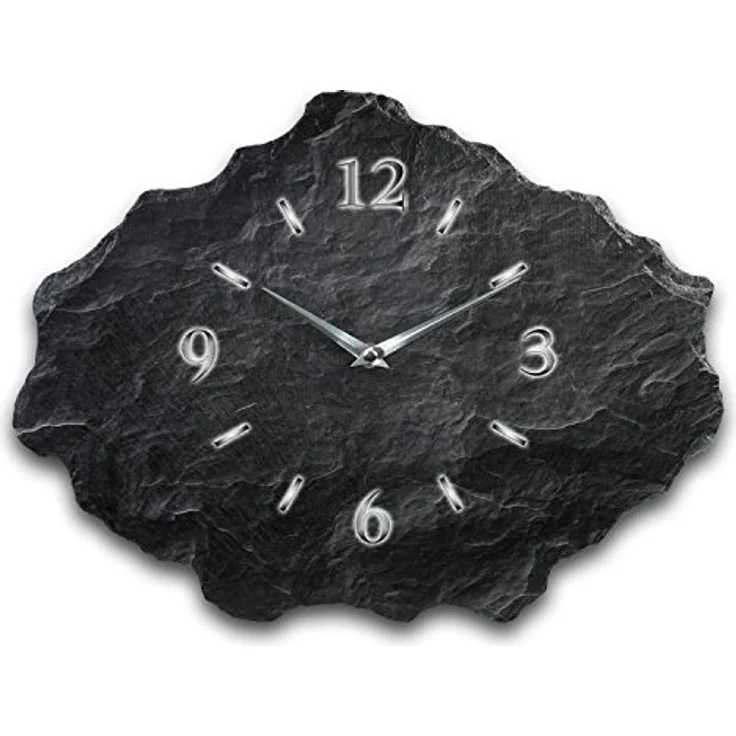 Kreative Feder Designer-Wanduhr aus Stein (Beton) Größe ca. 40 x 30cm mit flüsterleisem Uhrwerk - Schiefer Optik schwarz – Bild 1