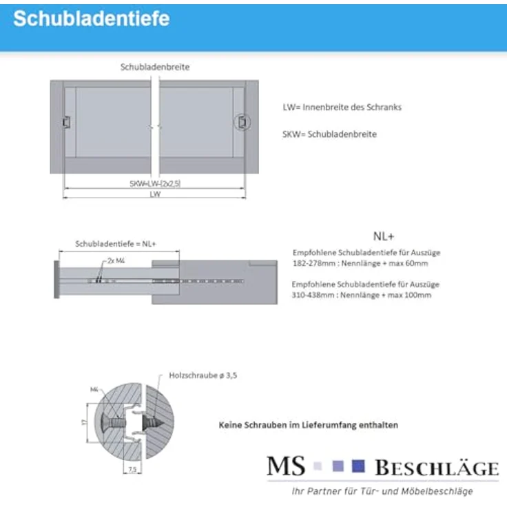 MS Beschläge Teleskopauszug Teilauszüge Schubladenauszug Auszugsschiene h 17mm, Stahl, Hochglanz verzinkt, 182mm Länge – Bild 3