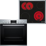 Bosch HND411LS66 Herd-Cerankochfeld-Kombination (herdgesteuert), 59,4 cm breit, Rote LED-Display-Steuerung, Versenkknebel, Kindersicherung