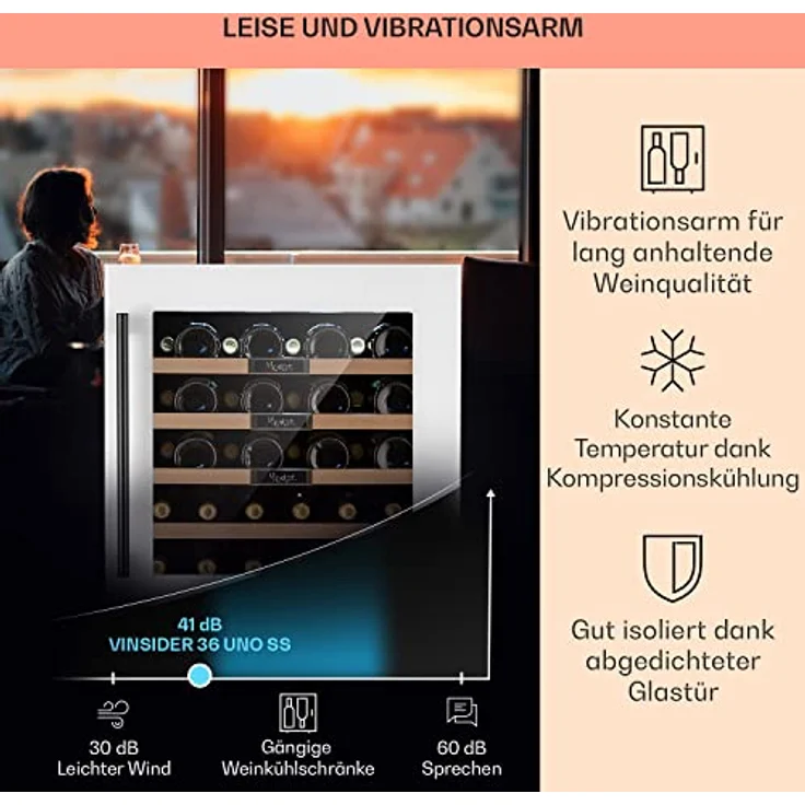 Klarstein Vinsider 36 Built-In Uno Weinkühlschrank, Einbau, edelstahl quartz, 36 Flaschen, Energieklasse G – Bild 5