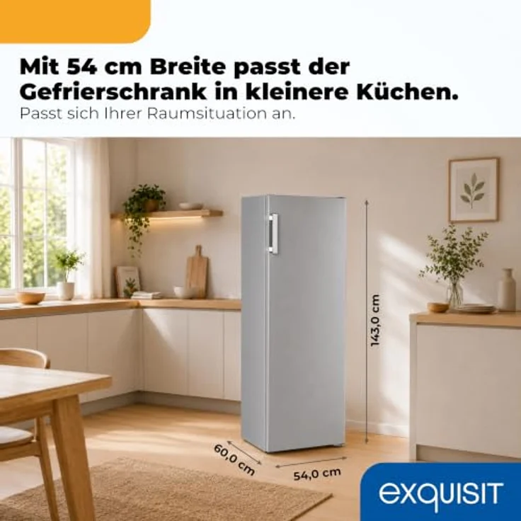 Exquisit GS5231-NF-H-040D Gefrierschrank, 161 l, No Frost, Energieklasse D, 39 dB, inoxlook – Bild 3
