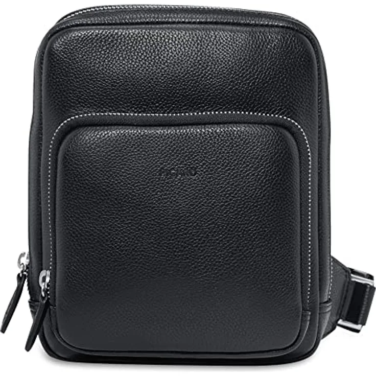 Picard Sling Bag Milano 8292, hochwertige Umhängetasche aus genarbtem Rindleder, schwarz, ideal für den Alltag