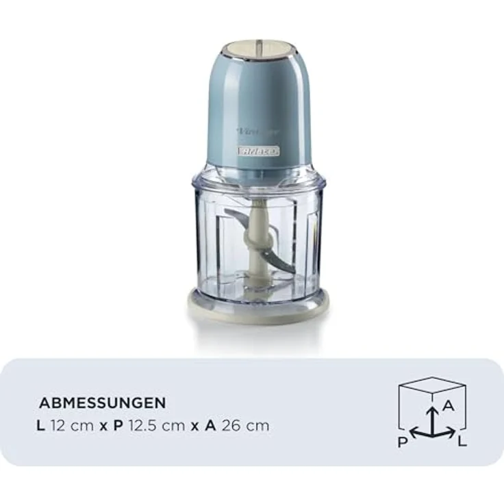 Ariete Zerkleinerer 438, 400 W, Retro-Design, Einhandbedienung, 2 Geschwindigkeitsstufen, 600 ml, vintage-weiß – Bild 3