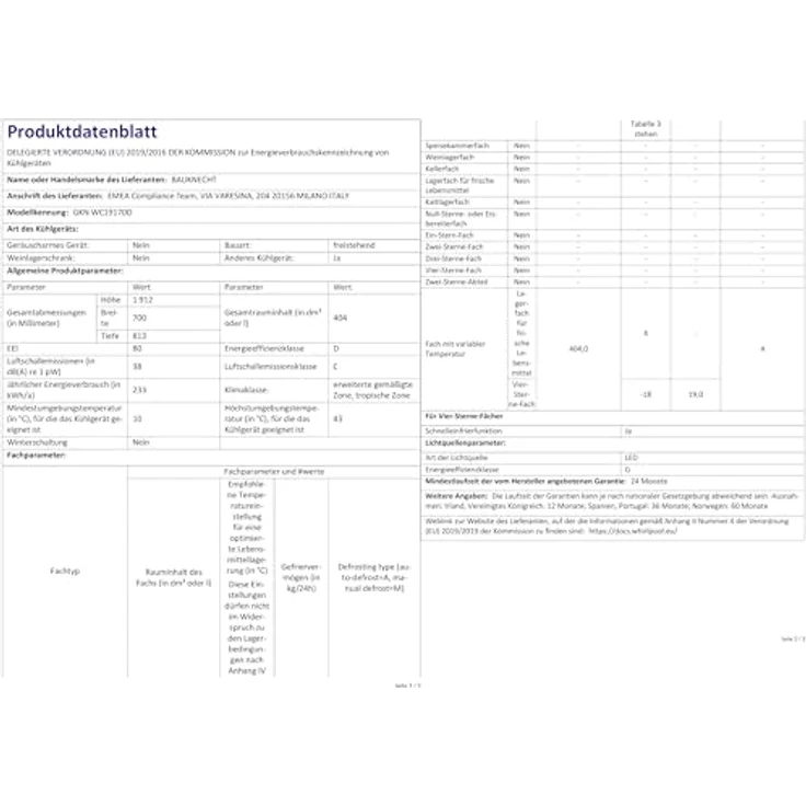 Bauknecht GKN WC19170D Gefrierschrank, 6 Gefrierschubladen, No Frost-Funktion, Supergefrier-Funktion, LED-Innenbeleuchtung, 70 x 191,2 x 81,3 cm, weiß – Bild 8