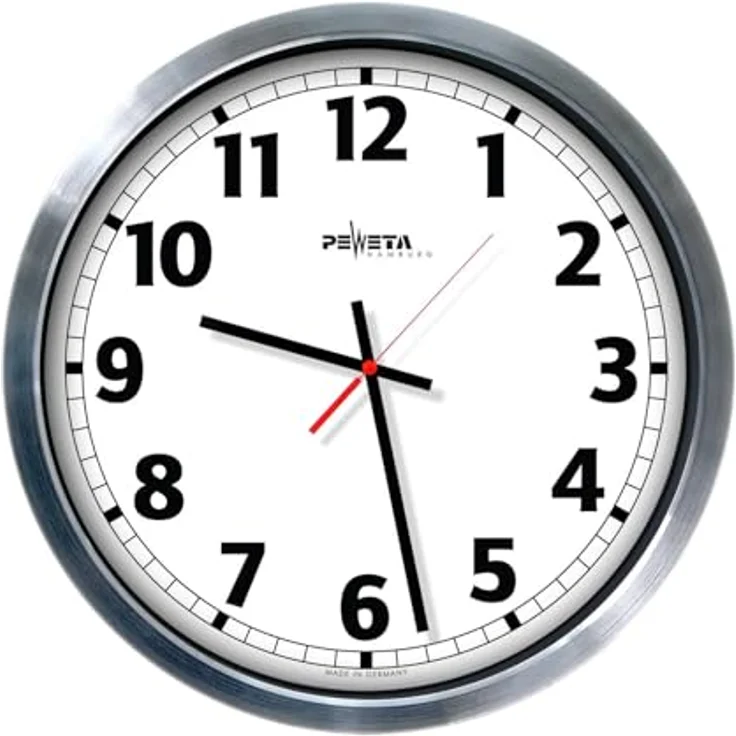 Peweta Jumbo-Wanduhr (50 cm), Funkuhr, Aluminium, weiß-rot – Bild 2