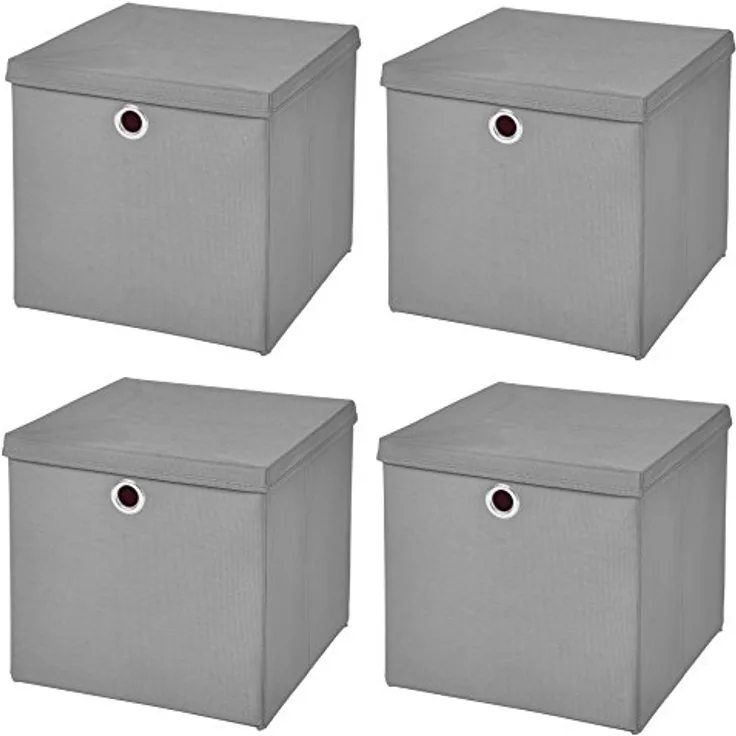 CM3 4 Stück Hellgrau Faltbox 28 x 28 x 28 cm Aufbewahrungsbox faltbar mit Deckel