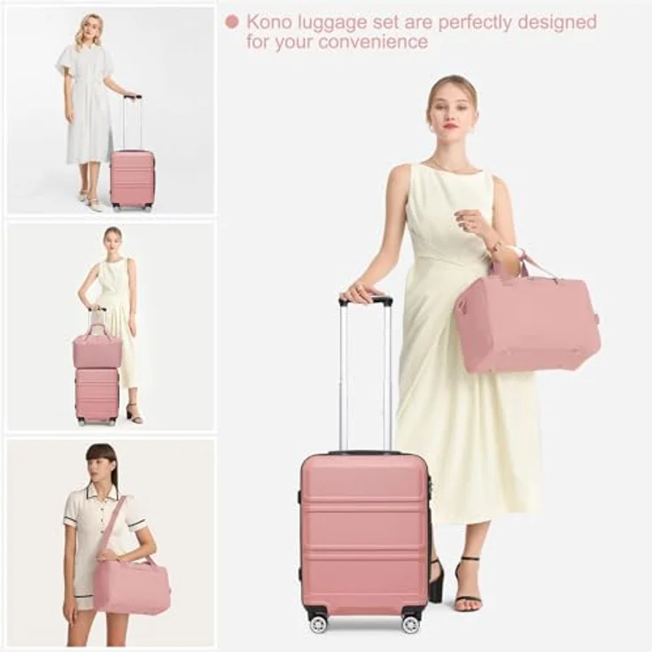 KONO Koffer Set, 2-teiliges Reisekoffer Set mit 75cm Trolley und 40x30x20cm Ryanair Reisetasche, rosegold, TSA Schloss, 4 Rollen – Bild 4