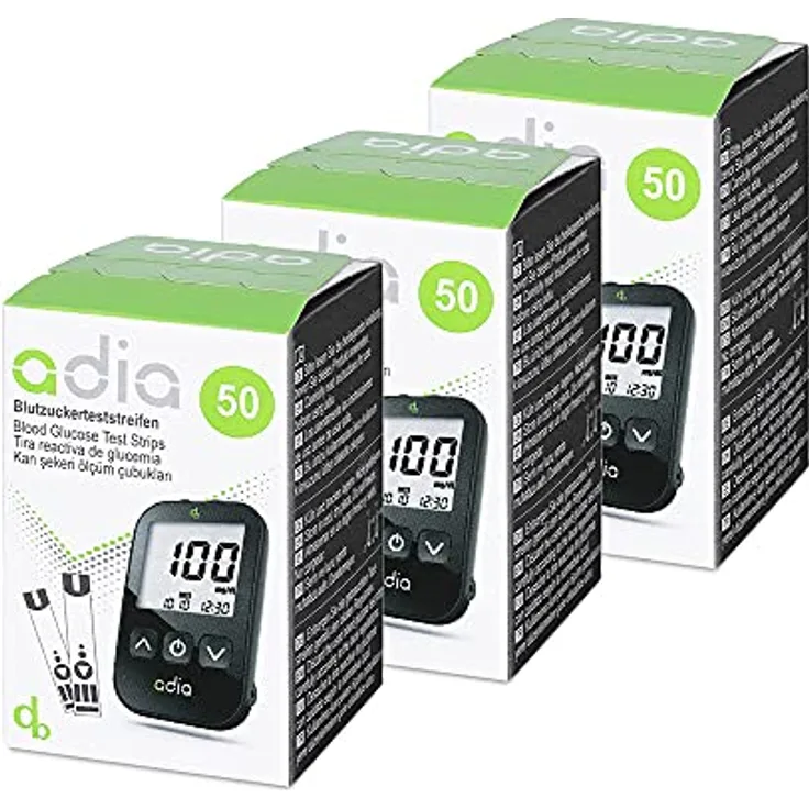 adia Blutzuckerteststreifen, 150 Stück, die günstige und einfache Blutzuckermessung zur Blutzucker-Kontrolle bei Diabetes