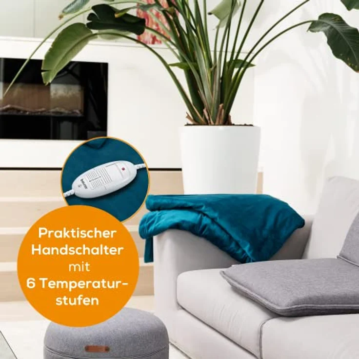 Beurer HD 75 Ocean Heizdecke, kuschelig weiche Wärmezudecke, 6 Temperaturstufen, maschinenwaschbar, mit Abschaltautomatik und besonders sicher, petrol, 180 x 130 cm – Bild 4