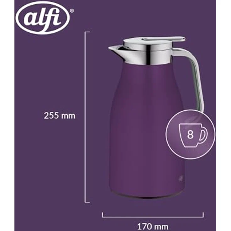 alfi SKYLINE 1,0l, deep lavender, Edelstahl-Isolierkanne mit hygienischem Hartglaseinsatz, Drehverschluss mit bequemer Drucktaste, ergonomischer Griff, BPA-frei – Bild 7