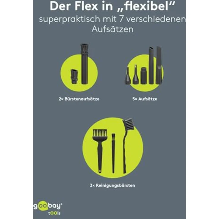 Goobay Tools Mini-Staubsauger Advanced, 6000mAh akkubetriebener Handstaubsauger, beutellos, USB-C, 80W, weiß – Bild 3
