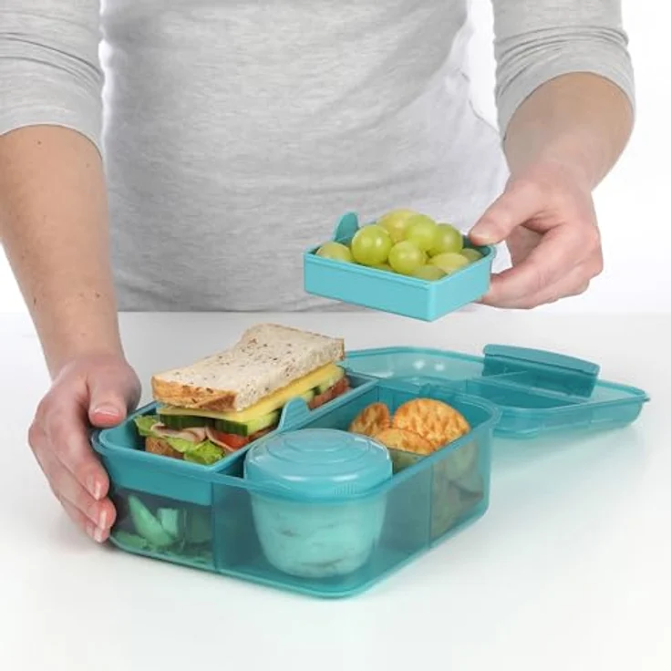Sistema Ocean Bound Kunststoff-Bento-Box, 1,25 l, quadratische Lunchbox mit Joghurt-/Obst-Topf, BPA-frei, aus recyceltem Kunststoff, Blaugrün oder Blau | 1 Stück – Bild 5
