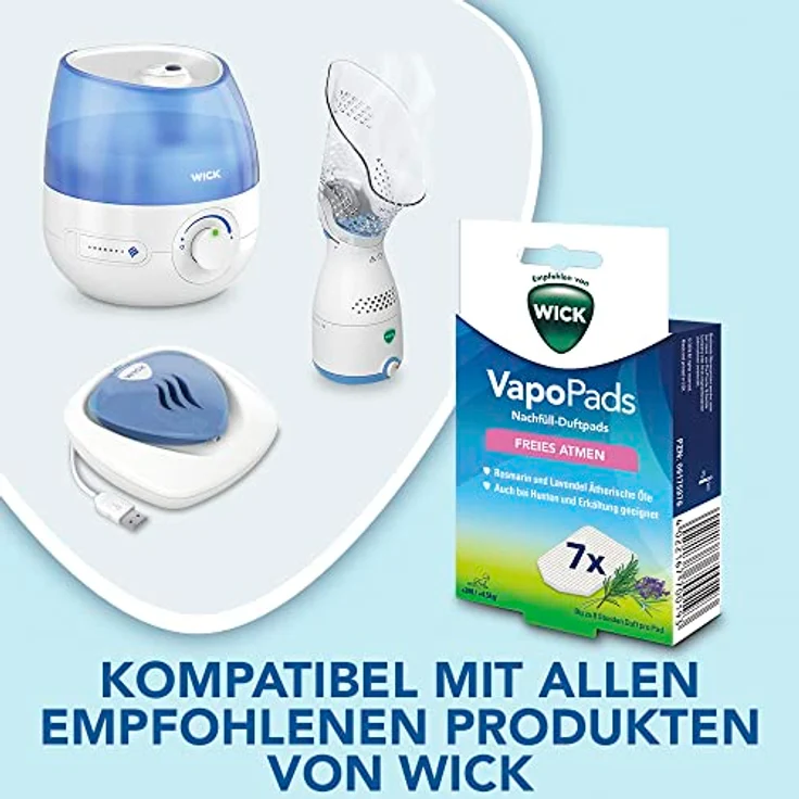 WICK Vapo Pads Rosmarin und Lavendel, mit ätherischen Ölen, Passen zu unseren Luftbefeuchtern, Inhalatoren und Diffusoren, Bei Erkältung und Schnupfen, Setzen lindernde Dämpfe frei, Weiß, 7er-Pack – Bild 4