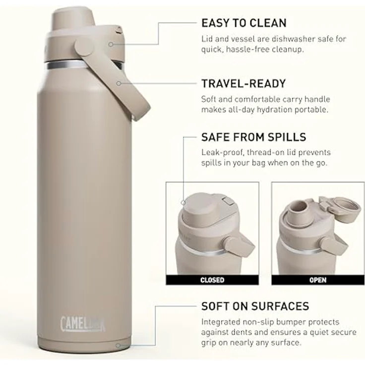 CAMELBAK Thrive Chug Wasserflasche, isolierter Edelstahl, 950 ML, auslaufsicher, leicht zu tragen, Stein – Bild 3