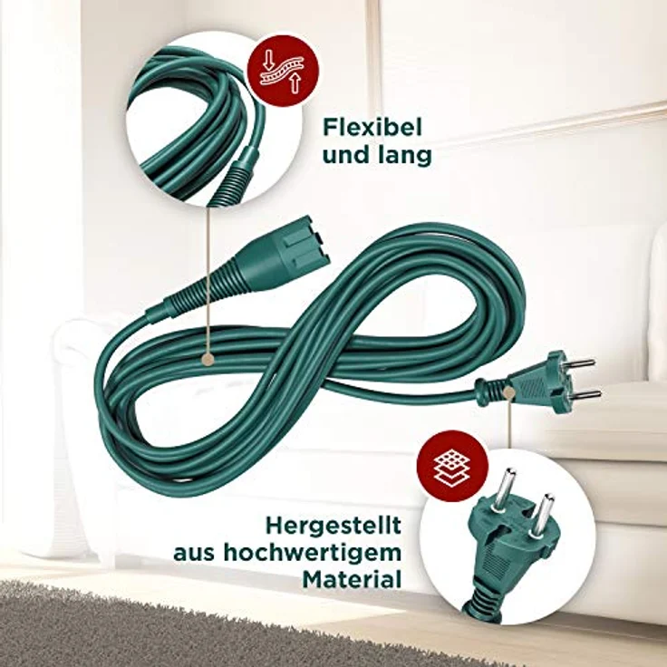 VIOKS Anschlusskabel 10 m Stromkabel Ersatz für Vorwerk Kobold VK130 VK131, Rundkabel mit Konturenstecker, ideal für größere Haushalte, Schwarz – Bild 3