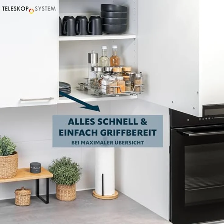 bremermann Teleskop-Gewürzregal, ausziehbarer Schrankeinsatz Chrom - Teleskopschublade für Lebensmittel und Vorräte, robustes Metall, vormontierte Schienen – Bild 2