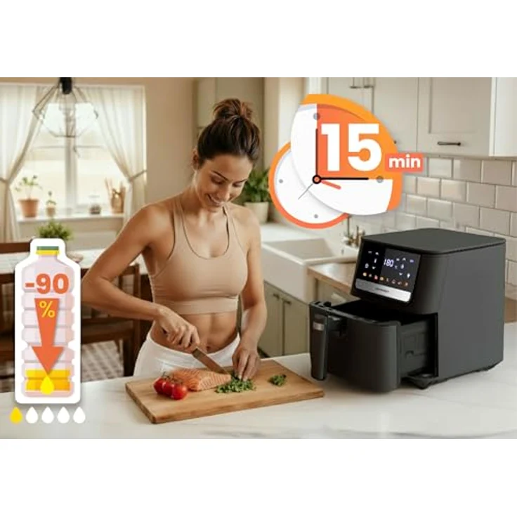 Berdsen Heißluftfritteuse BD-662, 1700 Watt, 6,5 Liter, 8 voreingestellte Programme, Schwarz – Bild 9