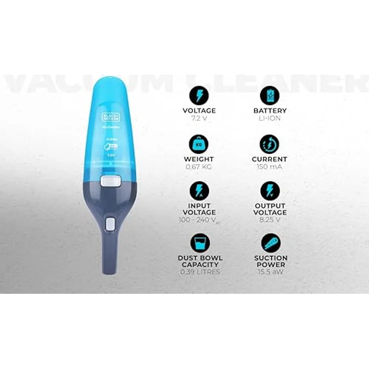 Black + Decker 2-in-1 Nass-Trocken-Handsauger (7.2V, Gummilippe für Nassreinigung aufsteckbar, transparenter Schmutzfangbehälter, inkl. Ladestation mit Wandhalterung, Bürste & Gummilippe) WDC215WA – Bild 2