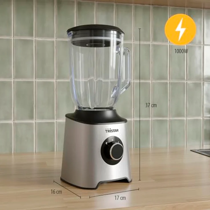 Tristar BL-4489 Standmixer, 1,5 L Glasbehälter, 1000 W Motor, Edelstahlgehäuse, 2 Geschwindigkeitsstufen, leicht zu reinigen – Bild 2