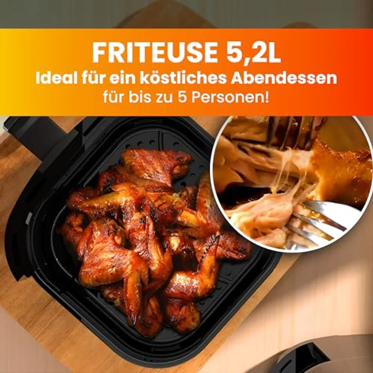 EXTRALINK Extralink 1600W Airfryer 5.2L - Heißluftfritteuse mit 7 Kochfunktionen, 80°C bis 200°C, LED-Touchscreen, Schwarz – Bild 5