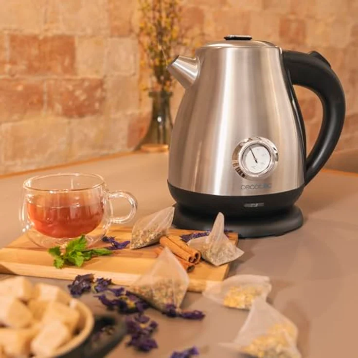 Cecotec Wasserkocher Thermosense 620 Retro Steel, 1,7L, 2200W, Edelstahl 18/10, Analoges Thermometer, Antikalkfilter, kabellos, 360° Basis, Doppelsicherheit – Bild 4