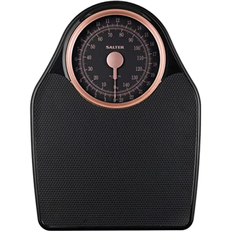 SALTER 145 RGFEU16 mechanische Doktorwaage, Körperwaage bis zu 150 kg, leicht ablesbare Skala mit Drehzeiger, große Trittfläche mit strukturierter Vinyl-Matte, Keine Batterien erforderlich, roségold – Bild 1