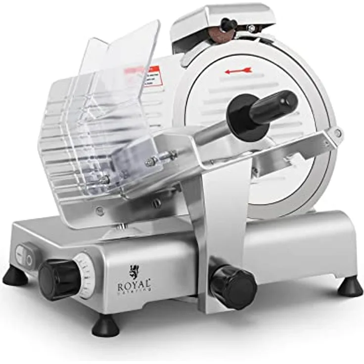 Royal Catering RCAM-250E Aufschnittmaschine Ø 250 mm Messerschärfer 0-8 mm Allesschneider 480 U/min Edelstahl Wurstschneidemaschine