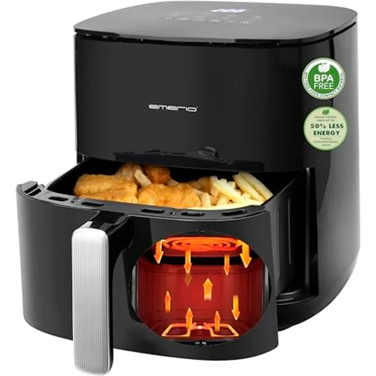 Emerio Heißluftfritteuse XL 5L | 2 Heizelemente aus Edelstahl | 8 Automatikprogramme | BPA-frei | 2000W | AF-131797.1 – Bild 1