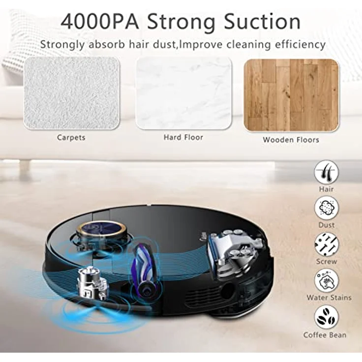 Midea M7 Pro Saugroboter mit Wischfunktion, 120 min Akkubetrieb, schwarz – Bild 3