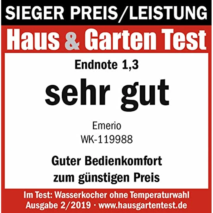 Emerio WK-119988 Glas Wasserkocher,1.7 Liter, 2200 Watt, LED Innenbeleuchtung, 360° Basis, 1.7 liters, Schwarz, Edelstahl – Bild 6