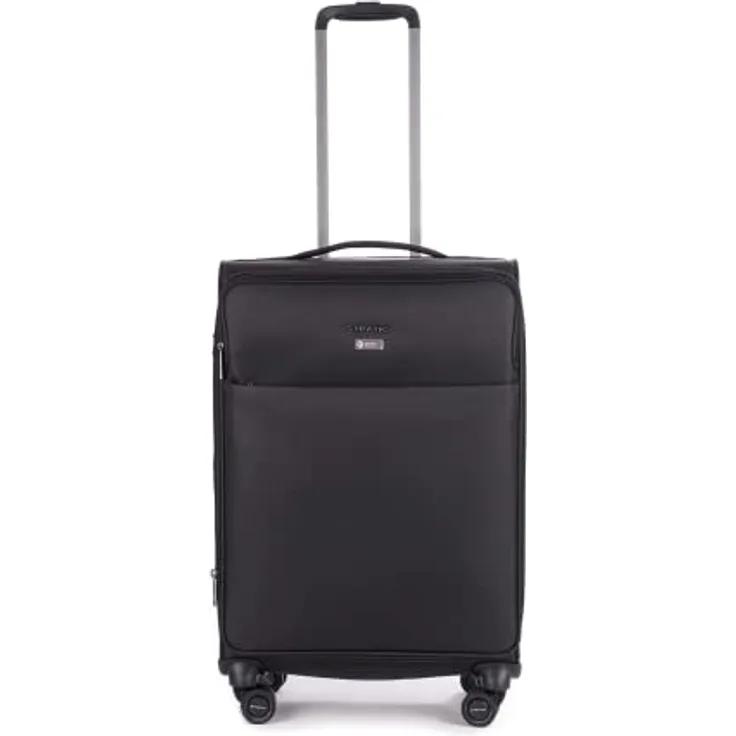 Stratic Light + Koffer Weichschale Reisekoffer Trolley Rollkoffer mittelgroß, TSA Kofferschloss, 4 Rollen, Erweiterbar, Größe M, Schwarz