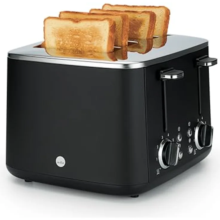 Wilfa Toaster FAMILY I 1.600 W I 7 Bräunungsstufen I 4 Toasts gleichzeitig I Auftau- & Aufwärmfunktion I inkl. Brötchenaufsatz (schwarz)