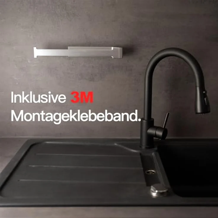Designfabrik Hamburg Küchenrollenhalter DFHH KRH, Aluminium Vollmaterial, ohne Bohren, abrutschsicher, schwarz – Bild 4