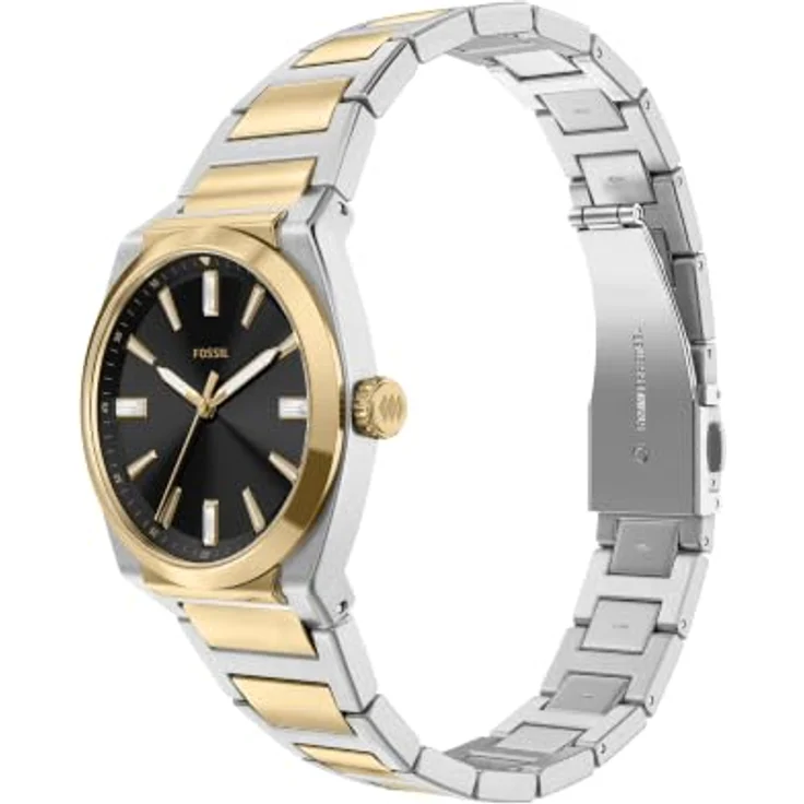 Fossil Everett Damen 27MM Zweifarbige Edelstahluhr mit schwarzem Sunray-Zifferblatt und kratzfestem Mineralglas, ES5495 – Bild 3