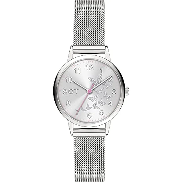 Cool Time Mädchen Kinder Armbanduhr, silberfarbenes Schmetterlings-Motiv, japanisches Qualitätswerk – Bild 1
