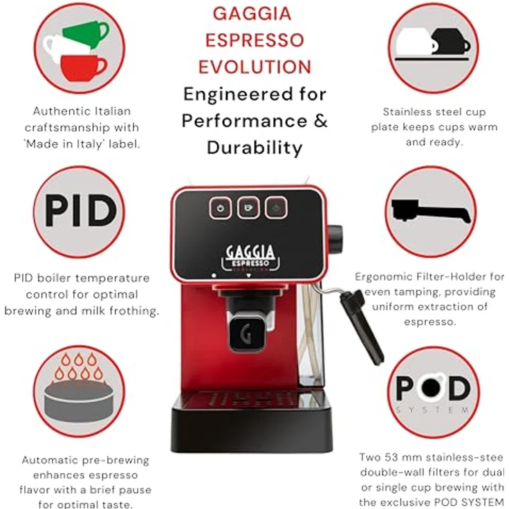 Gaggia Espressomaschine Gaggia Espresso Evolution Red EG2115/03, 1900 Watt, 15 Bar Pumpendruck - Preisvergleich – Bild 2