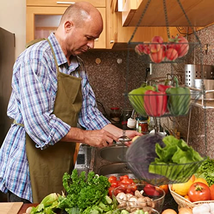 Relaxdays Obstkorb hängend, H x D: 73 x 28 cm, 3 Etagen, Stahl, runder Hängekorb für Obst & Gemüse, Obstschale, schwarz – Bild 3