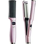 Carrera Set Glättbürste und Welleneisen – Neuheit: Kabel abnehmbar, Haarglätter Bürste, Keramikbeschichtung, Kreppeisen, Temperatur einstellbar, für Beach-Waves, Hause & Reisen - Flieder