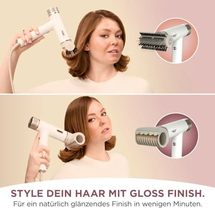 Shark SpeedStyle Haartrockner & RapidGloss Finisher für glattes & welliges Haar, 3 Styler, Schnelltrocknend, Glättet Fliegende Haare, Für Alle Haartypen, Keine Hitzeschäden, Ionisch, Seide, HD333EU – Bild 2