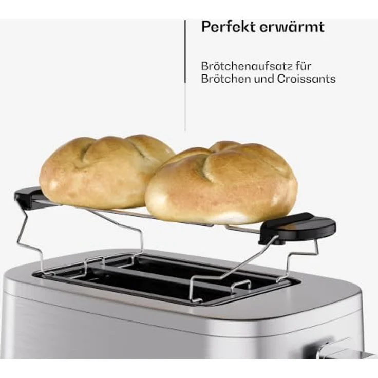 Klarstein VeroSteel 2-Scheiben-Toaster, 800 W mit 7 Bräunungsstufen, Edelstahlgehäuse und Brötchenaufsatz – Bild 6