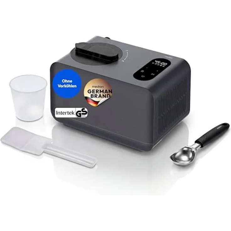 MEDION Eismaschine MD 100087, 1,5 L Kapazität, kein Vorkühlen notwendig, LED-Display mit Sensor-Touch, Programme für Eiscreme, Slush und Joghurt – Bild 1