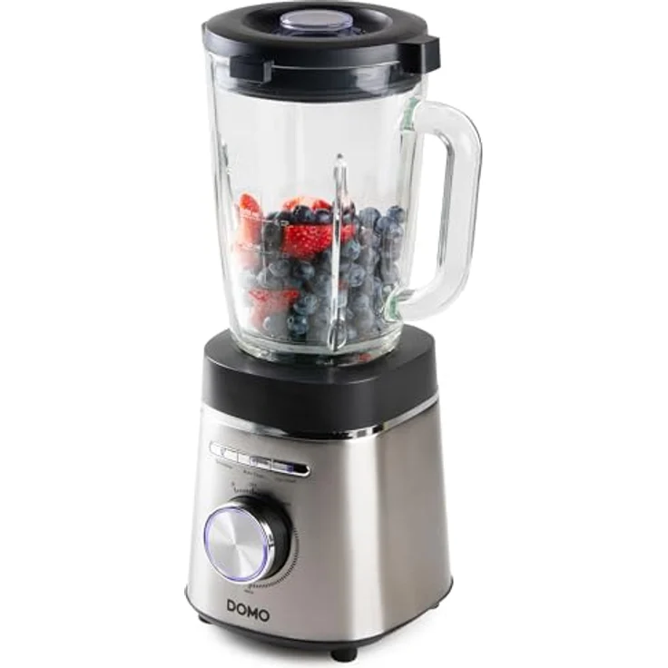 DOMO DO740BL Standmixer mit 1,75 L Glasbehälter, Edelstahl, 3 Modi (Smoothie, Autoclean, Crush), 4 Leistungsstufen, 1400 W, Silber/Schwarz – Bild 4