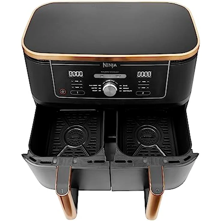 Ninja Foodi MAX AF400EUCP 2-Zonen Heißluftfritteuse, Airfryer, 9.5L, 2 Fächer, mit Zange, Antihaftbeschichtung, spülmaschinenfeste Körbe, 6-in-1, Amazon Exklusiv, Kupfer/Schwarz, AF400EUCP – Bild 2